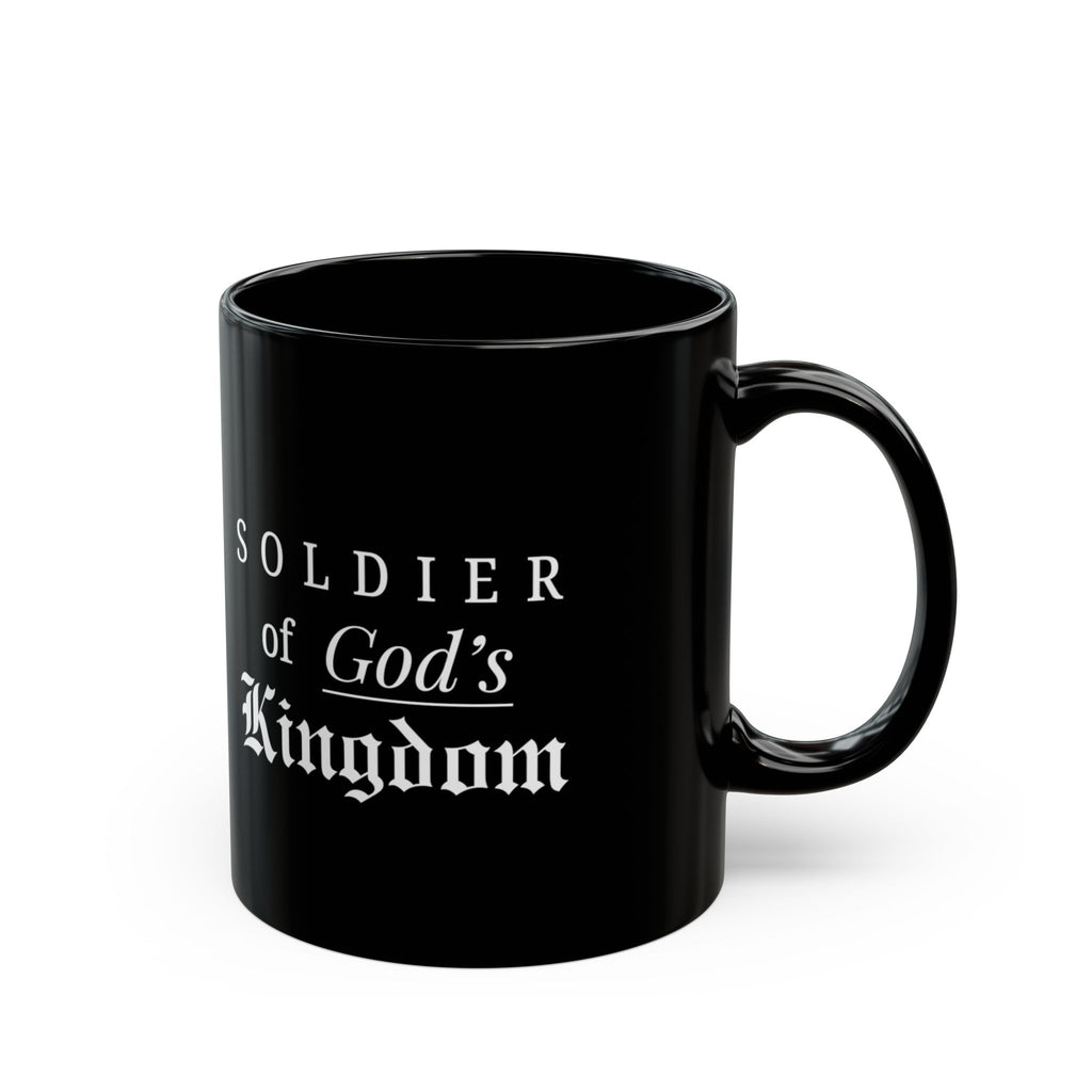 Soldier of God’s Kingdom Black Coffee Mug — Faith-Based Christian Gift (11oz/15oz)