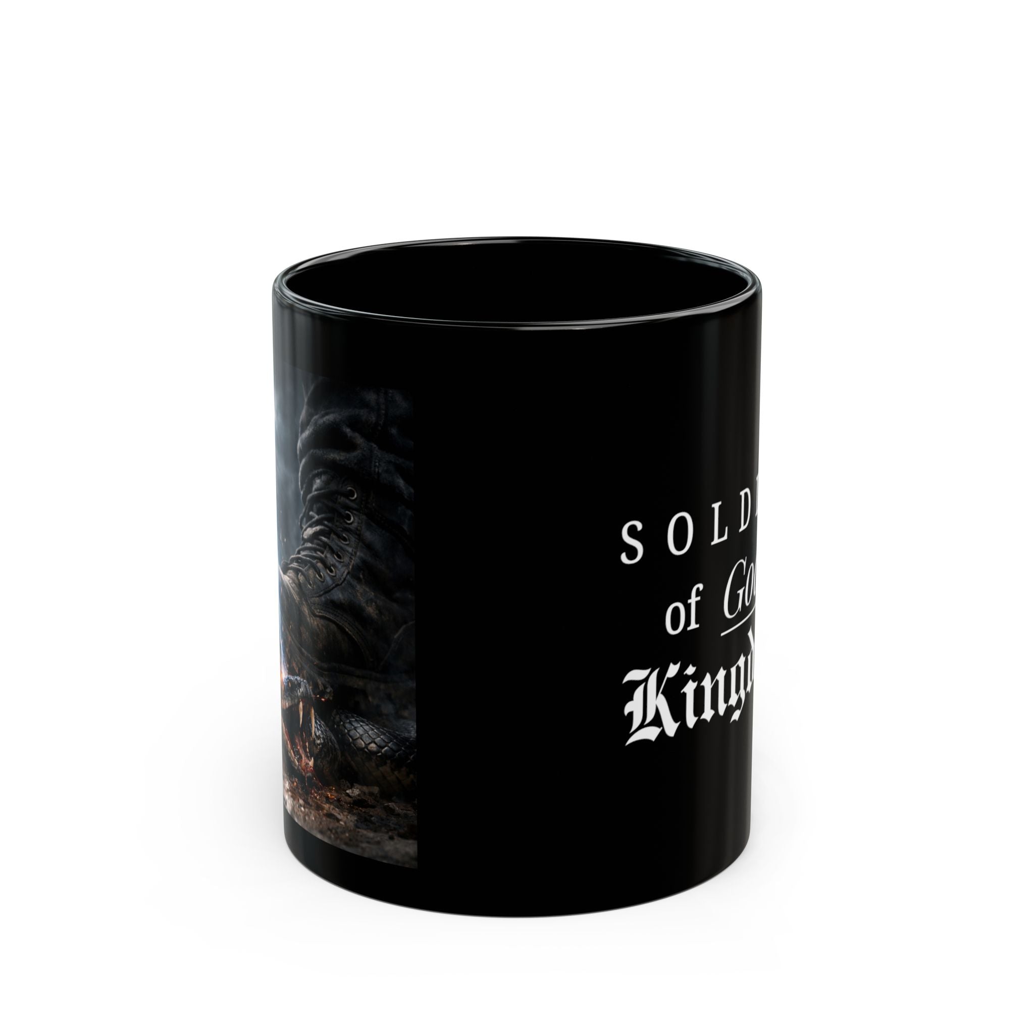 Soldier of God’s Kingdom Black Coffee Mug — Faith-Based Christian Gift (11oz/15oz)